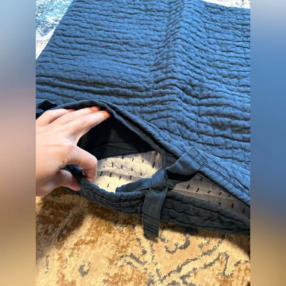Pottery Barn Pick-Stitch Handcrafted Cotton/Linen Quilted European Sham (1) Blue
